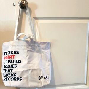 Figs White Tote Bag with Red and Black Text